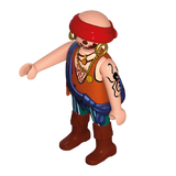 Playmobil 30 00 6514 Pirate, bald with red headband, earrings, blue sash over orange shirt 70411