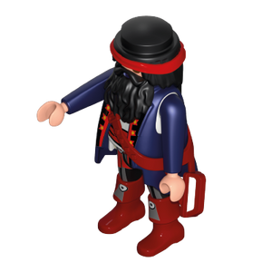 Playmobil 30 00 6534 Pirate, black hair and bushy beard, dark blue coat with red trim 70414