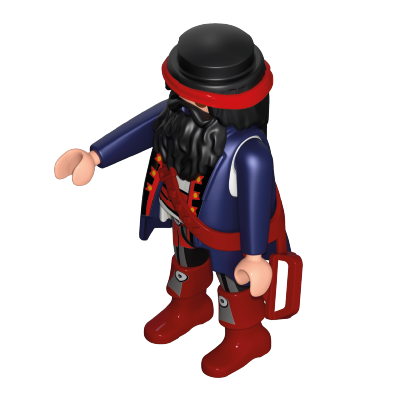 Playmobil 30 00 6534 Pirate, black hair and bushy beard, dark blue coat with red trim 70414