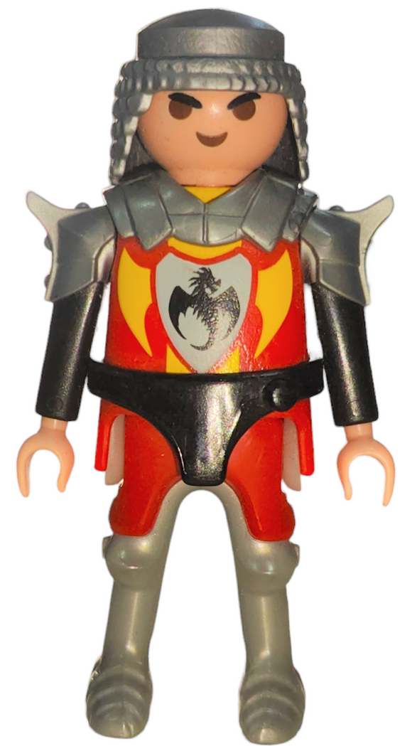 Playmobil 30 00 7363 Knight, red/yellow suit, chainmail hair, flying dragon