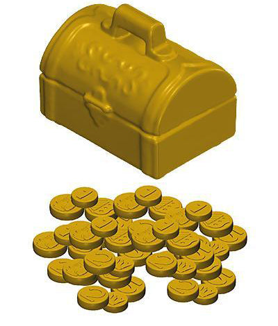 Playmobil 30 21 3363 & 30 71 9872 Gold Chest, small, rounded top AND assorted size Coins
