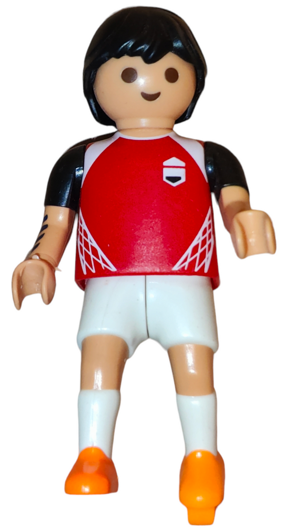 Playmobil 30 00 5664 Football Soccer player, brown hair, red/black shirt, yellow shoes 70245