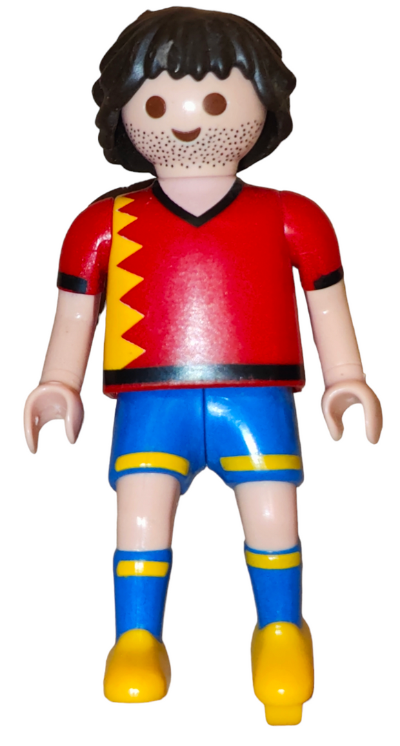 Playmobil 30 00 7024 Football Soccer player, brown hair, red shirt, yellow shoes 70482