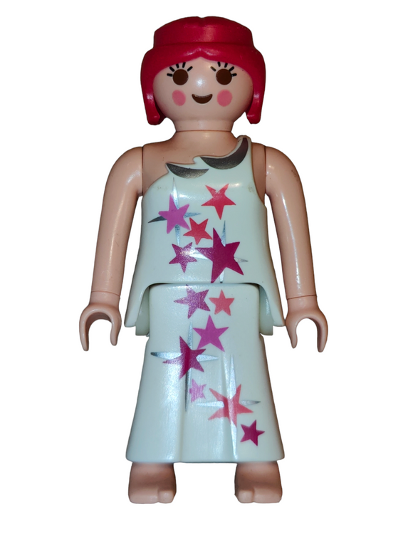 Playmobil 5204 Fairy, blonde pigtails, white dress with pink stars