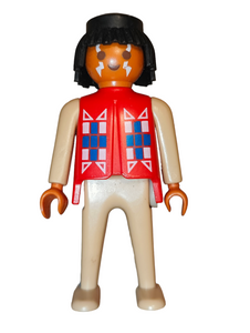 Playmobil Native American Indian man, red and tan clothes, face tattoo 3397, 3731, 3733