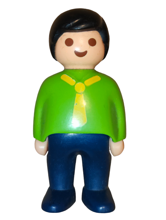 Playmobil 1.2.3 male green top, yellow tie, blue pants 6802, 6905, 6908