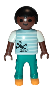 Playmobil 30 10 4380 Boy, black hair, brown skin, white striped shirt with lizard 70137
