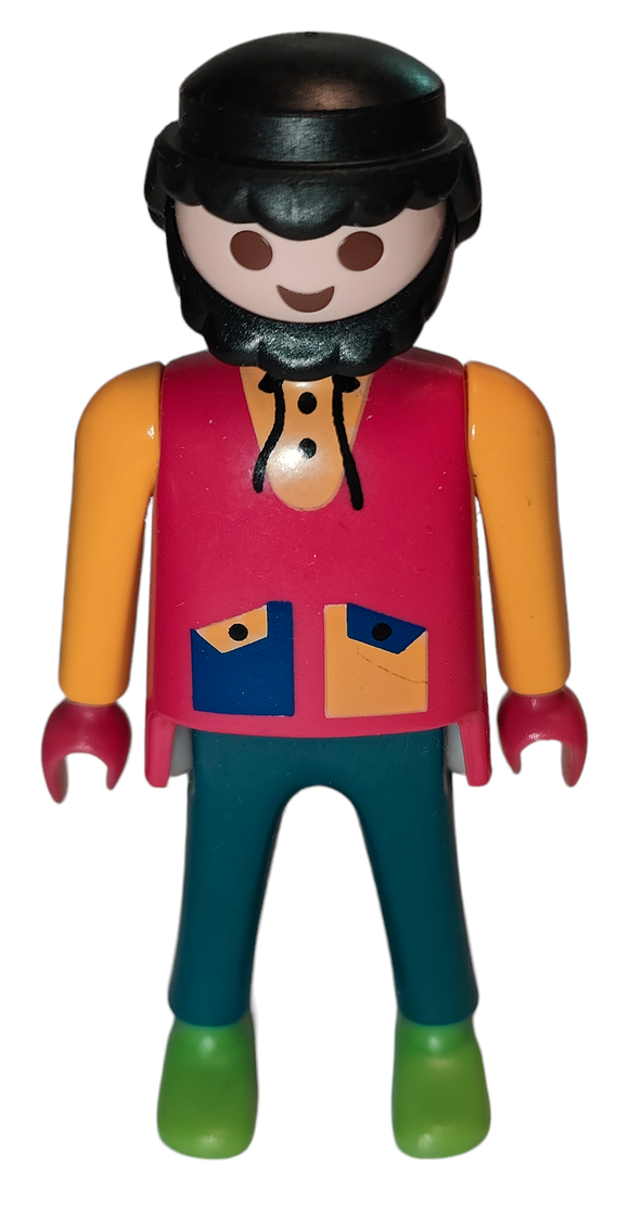 Playmobil Man, black beard, colourful clothes, OFF ROAD on sleeves 3712