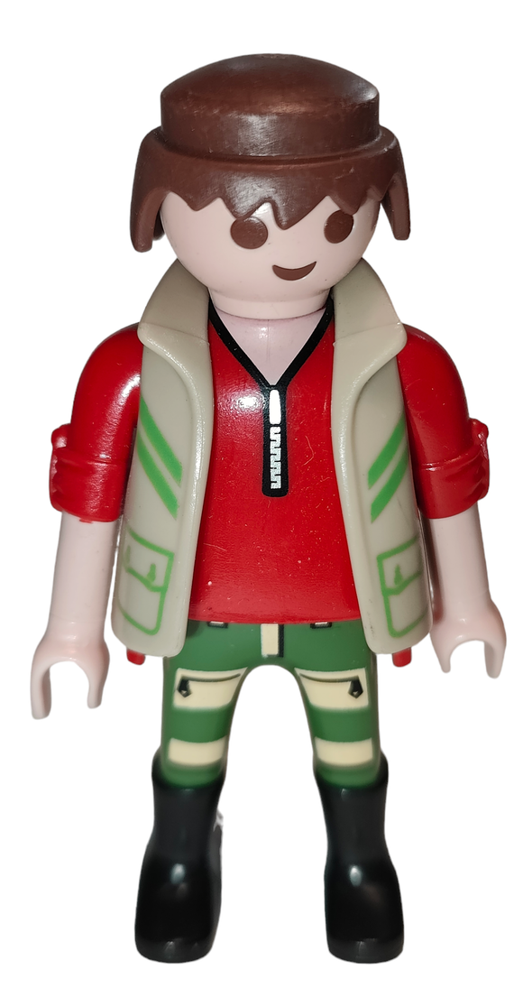 Playmobil 30 00 3164 Angler, brown hair, grey vest over red shirt 70063