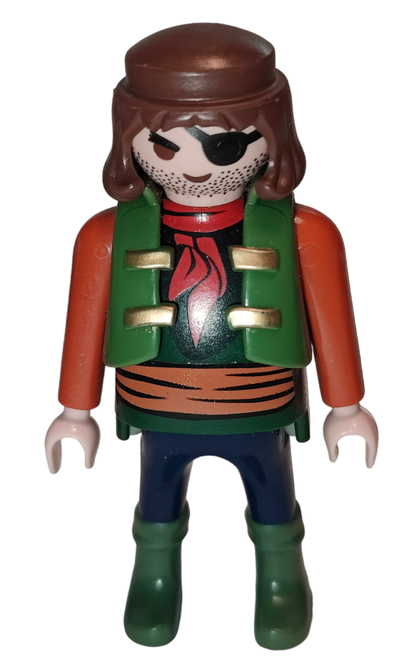 Playmobil 30 13 1130 Pirate, fat, long brown hair, green vest, boots 5136, 6146