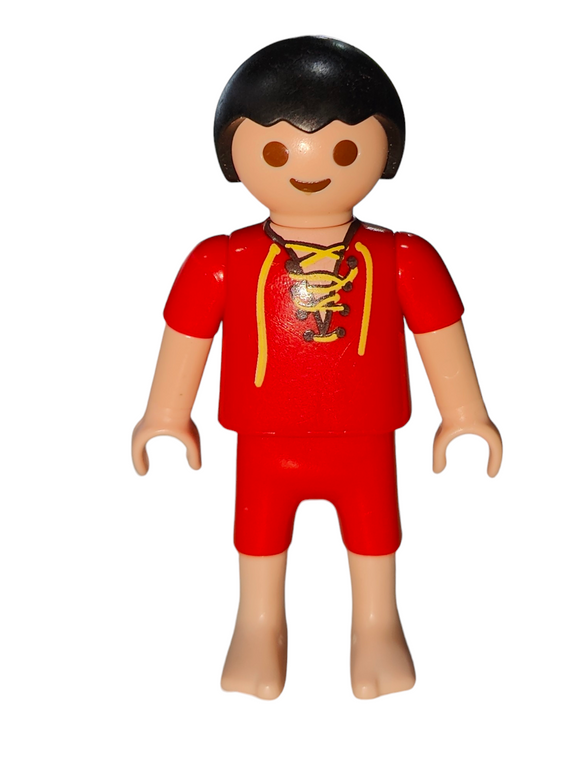 Playmobil Roman boy, black hair, red suit with shorts, bare feet 6493