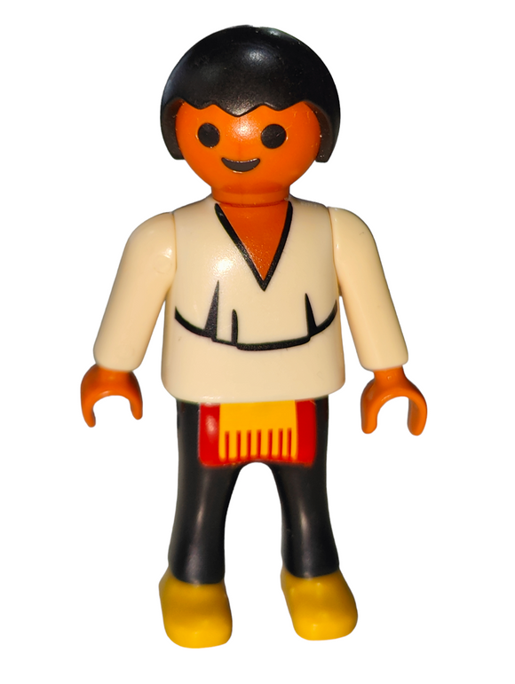 Playmobil Native boy, black hair, white shirt with fringe print 6322