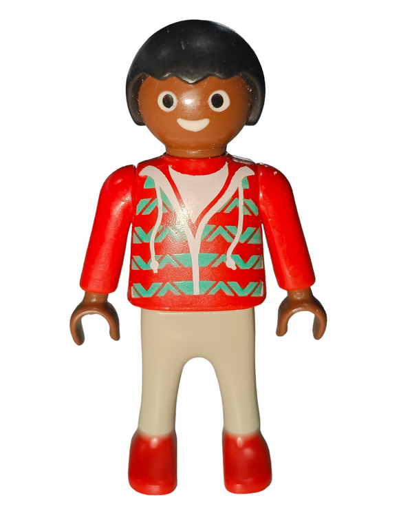Playmobil 30 10 4130 Schoolchild, black hair, brown skin, red striped hoodie 70997, 9419