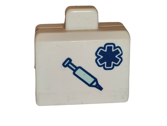 Playmobil 60 64 4930 white Suitcase with blue hypodermic needle, medical symbol