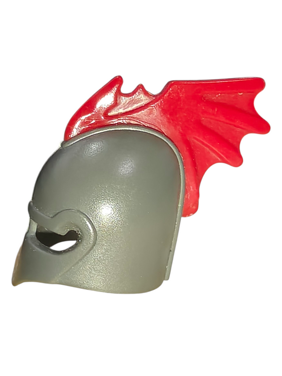 Playmobil 30 23 6610 Grey red crest Helmet, bullet-shaped, straight long sides, eye slit; dragon-wing crest