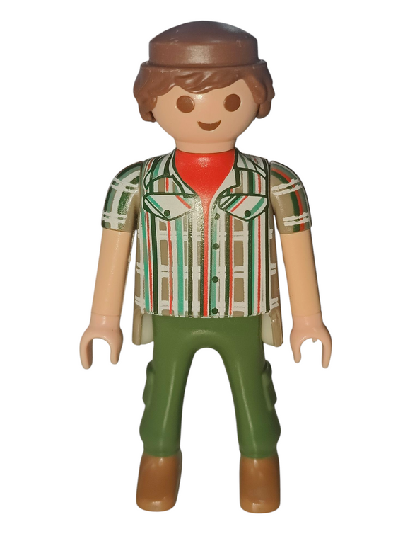 Playmobil 30 00 4194 Farmer, male, brown hair, grey plaid shirt, green pants 70134