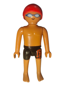 Playmobil Male barechested olympic swimmer with red cap and goggles