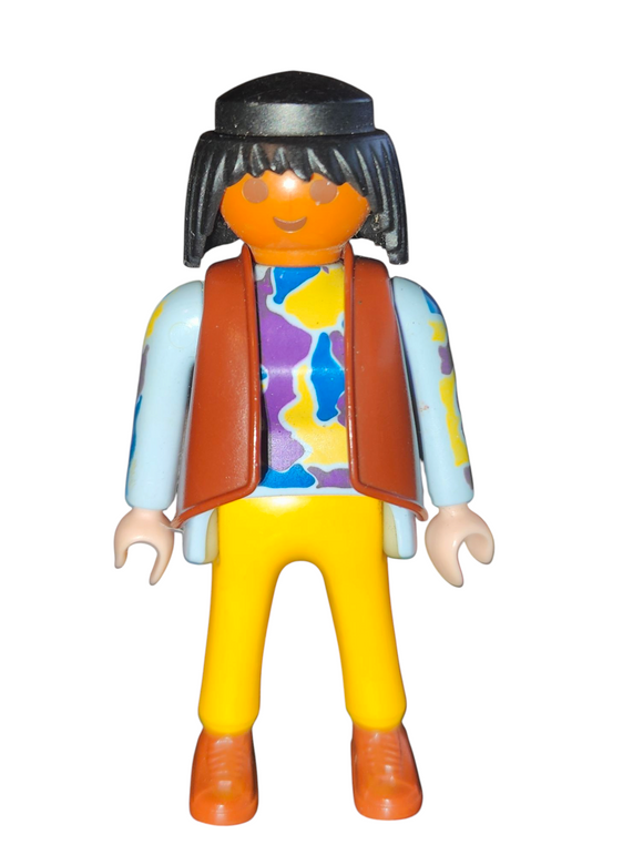 Playmobil 30 14 0700 Female Motorcycle passenger, colourful shirt, brown vest 3832 , 7528