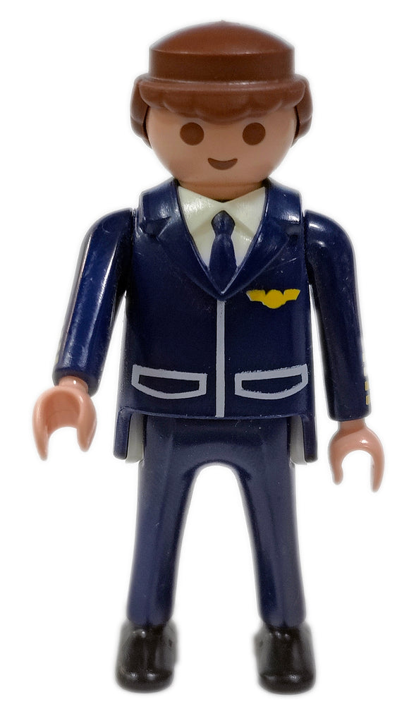 Playmobil 30 00 4213 Male Pilot, brown hair, blue uniform with tie 5619, 6081, 70114, 9366