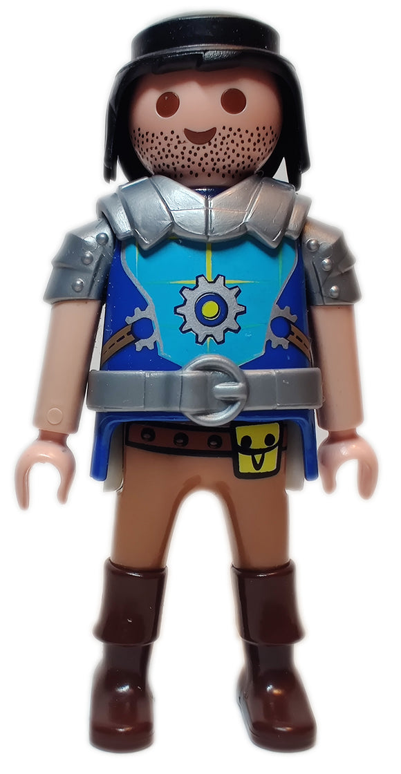 Playmobil 30 00 5424 Knight of Novelmore, black hair, blue/brown clothes, silver armour 9836