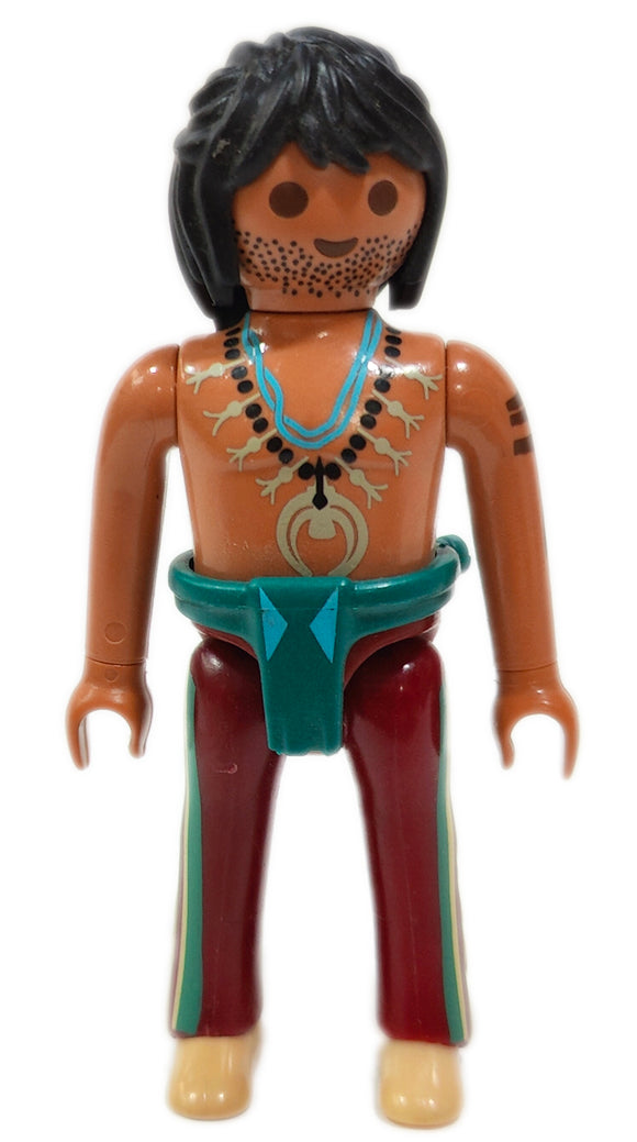 Playmobil 30 00 8954 Native American, short black hair, red pants, green belt 9899