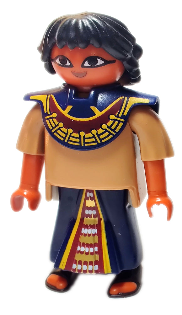 Playmobil 30 00 9223 Egyptian man, shaggy black hair, tan/dark blue robe, dark blue collar 9542