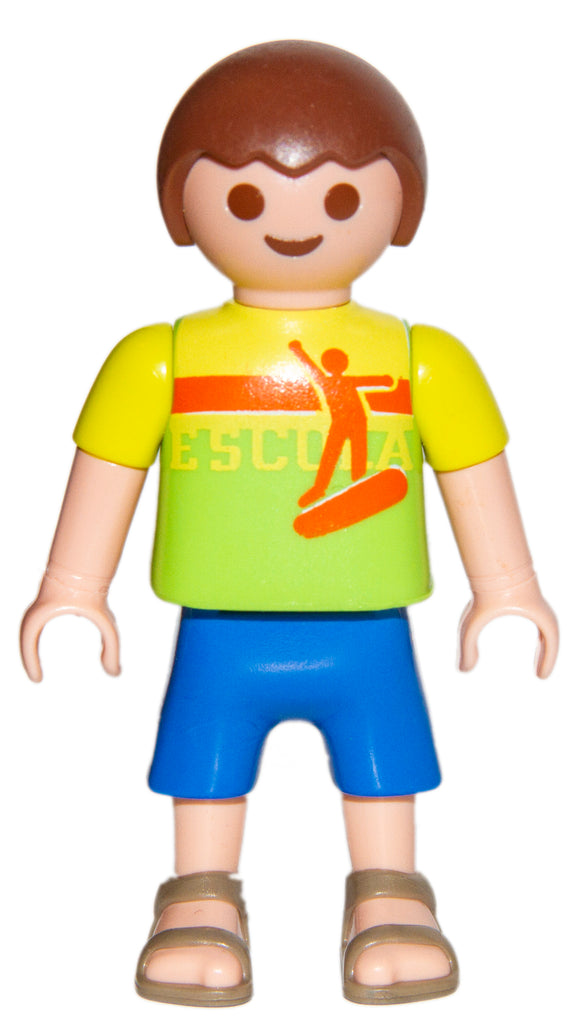 Playmobil 30 10 2570 Child boy brown hair blue shorts with sandals escola