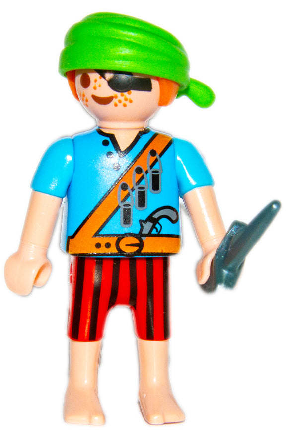 Playmobil 30 10 2840 Pirate boy with red hair, freckles, blue shirt, bandana and sword