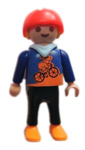 Playmobil 30 10 3380, 30 22 3473 blond Boy with blue hoodie bicycle design and safety Helmet