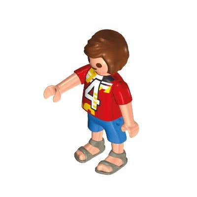Playmobil 30 10 3530 Child Boy, brown hair, blue shorts, sandals, number 4 on red shirt