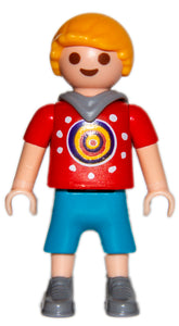 Playmobil 30 10 3570 child Boy, blond, red hoodie sweater with circle design, blue shorts 6439 70342