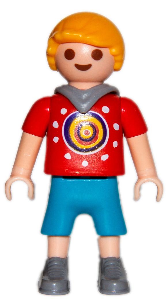 Playmobil 30 10 3570 child Boy, blond, red hoodie sweater with circle design, blue shorts 6439 70342