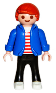 Playmobil 30 10 3680 child boy, redhead, blue jacket over striped shirt 6890 9155