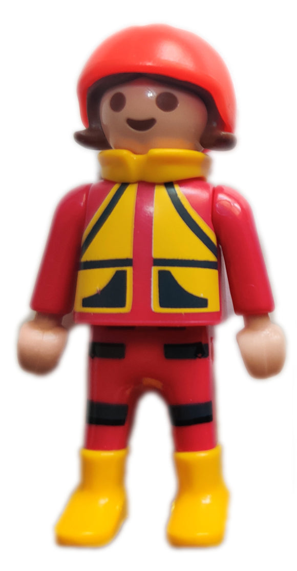 Playmobil 30 11 2830, 30 22 3473 Girl, red/yellow suit, high collar with safety helmet