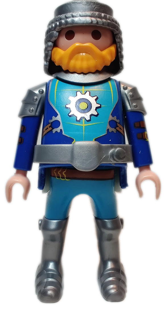 Playmobil 30 13 1700 Knight of Novelmore, fat, blond beard, blue/aqua clothes, silver armour 9836
