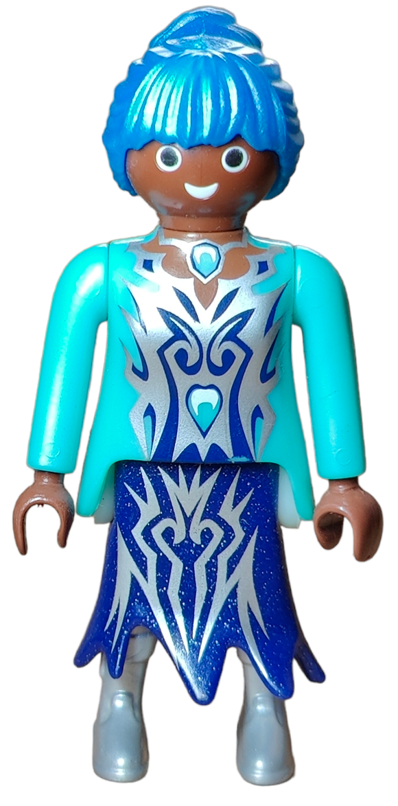 Playmobil 30 14 1012 Phoenix Keeper, female, dark skin, blue hair and dress 9472