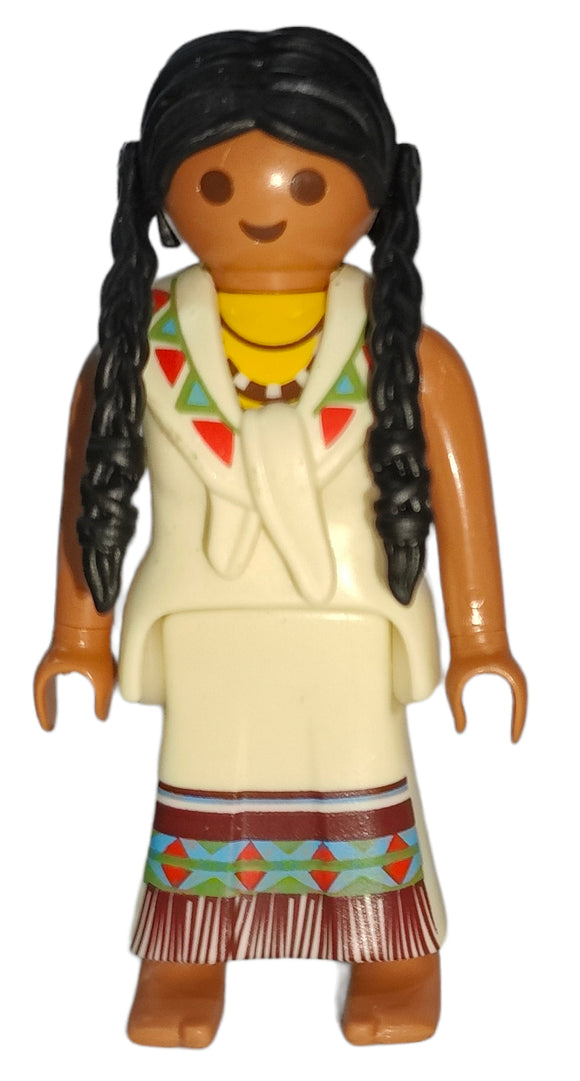 Playmobil 30 14 4382 Native American, female, long black braids, white dress 9899