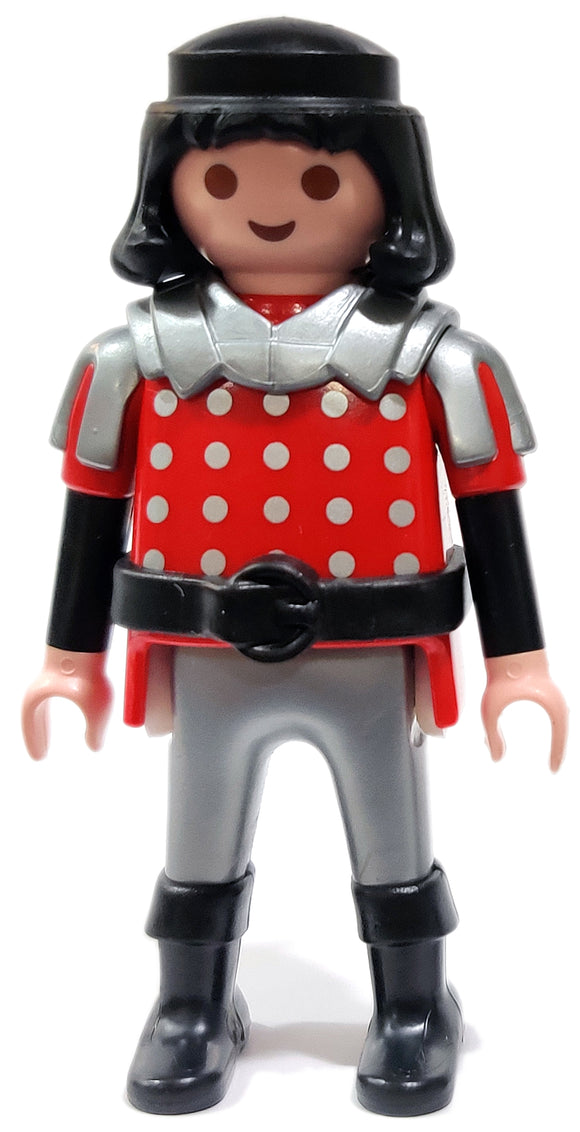 Playmobil 5166 Knights Duo Pack, black hair, red scale mail, silver collar
