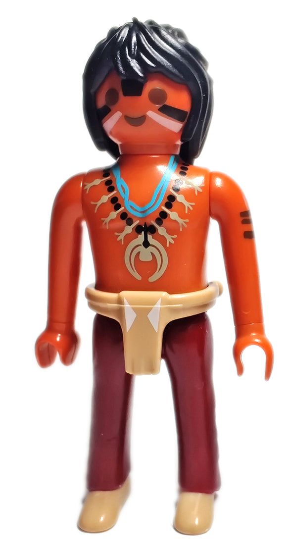 Playmobil 30 00 6800 Native american indian short black hair, bare chest with fancy necklace print 6322