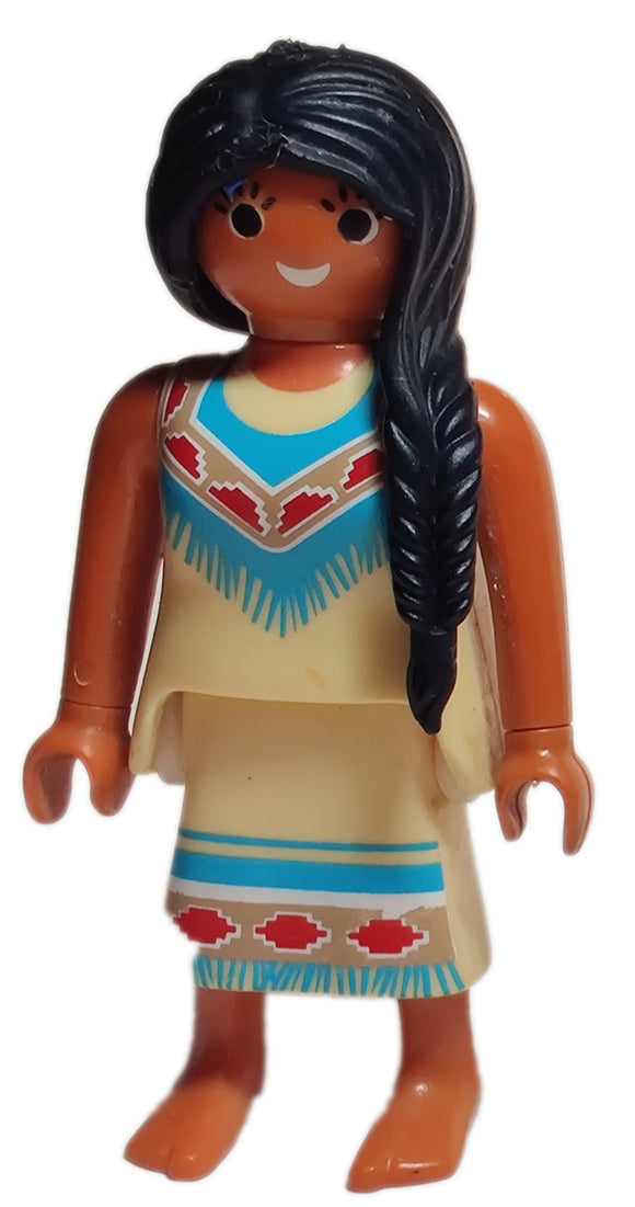 Playmobil 6322b Native mother, long black braid, tan dress, bare feet 6322