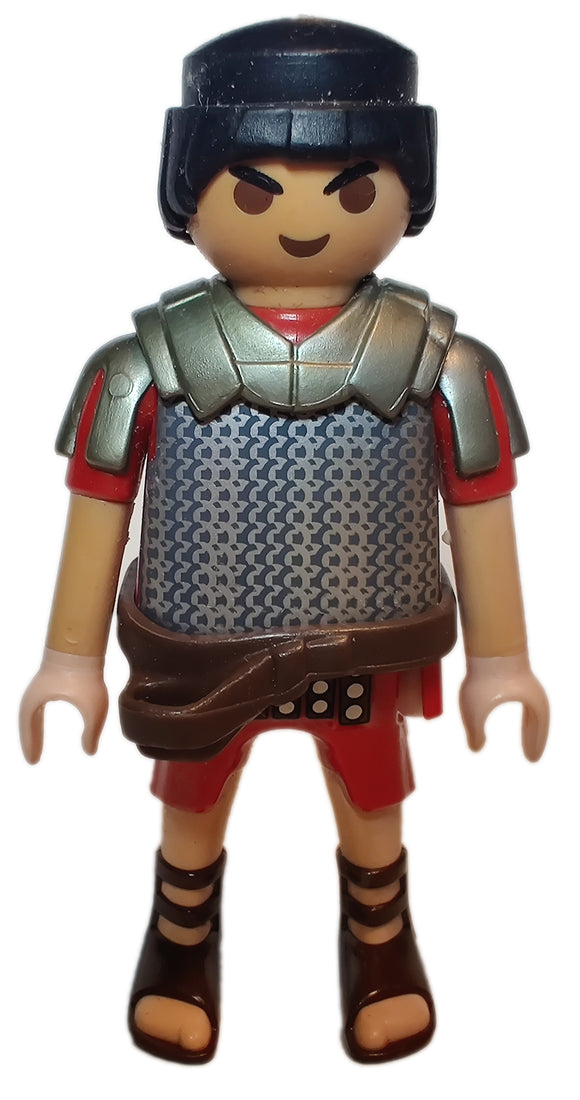 Playmobil 6490c Roman Soldier, black hair, armoured collar, red uniform 6490