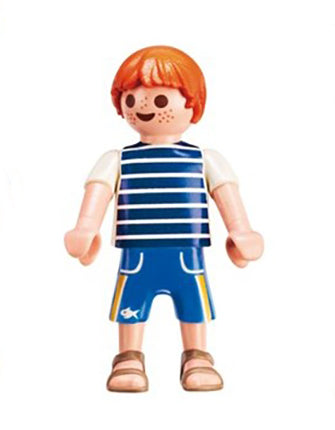 Playmobil 6892 Girl, red hair, freckles, blue striped shirt, shorts, sandals