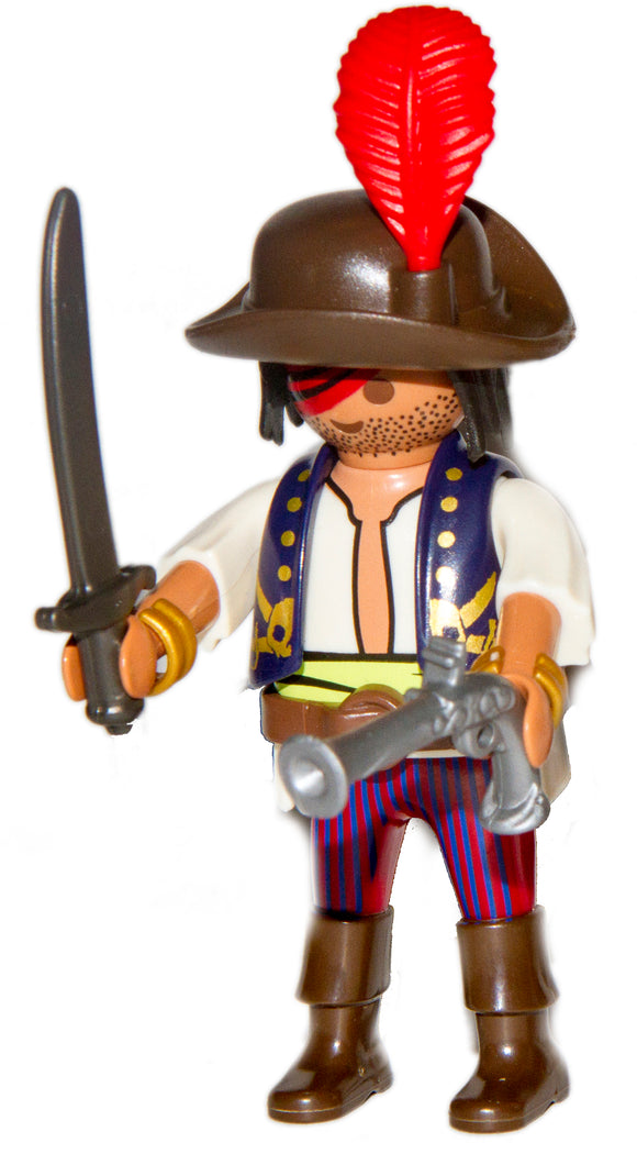 Playmobil 70414 Pirate Hideaway black hair tied back blue vest over white shirt