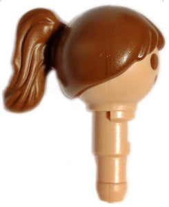 Playmobil girl face head brown hair ponytail at back