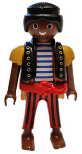 Playmobil 6434 Pirate black hair brown skin blue red striped shirt bare feet