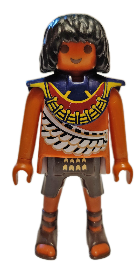 Playmobil 6488 Egyptian Soldier shaggy black hair large dark blue collar