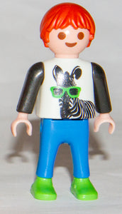 Playmobil Child Kid Boy brown hair Black White Zebra shirt